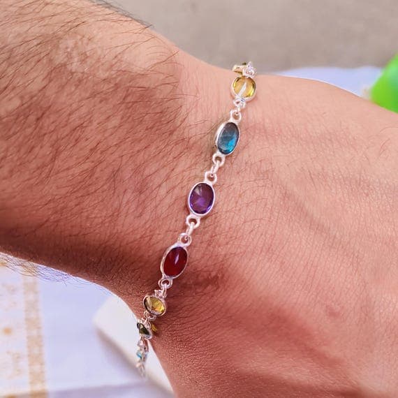 Handmade Sterling Silver Chakra Gemstone Bracelet | Yoga Meditation Jewelry