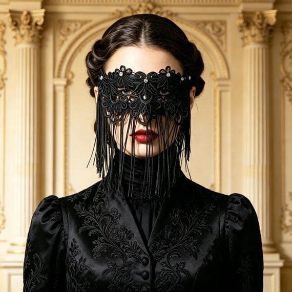 Handmade Gothic Lace Full Face Mask, Tassel Masquerade Mask for Halloween,carnival, Cosplay, Stage Performance & Photoshoot