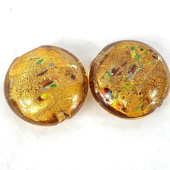 Pair Sommerso Rainbow Flecks Gold Aventurine Bead