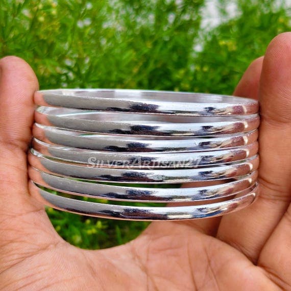 925 Sterling Silver Plain Bangle Set of , Minimalist Stackable Bangles, Handmade Boho jewelry
