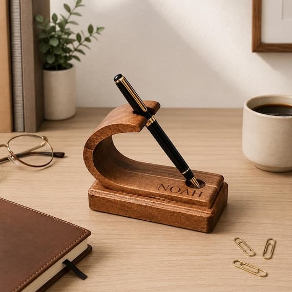 Personalized Walnut Pen Stand, Custom Name Wooden Pen Holder, Engraved Desk Organizer, Lawyer Teacher Graduation Office Gift