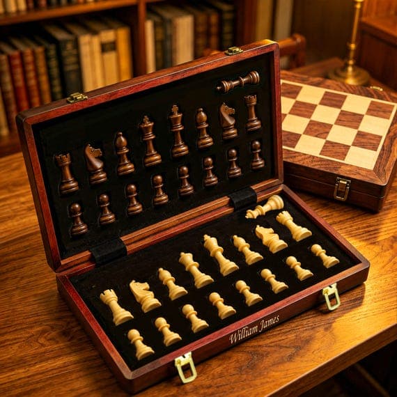 Personalized Wooden Chess Set with Engraved Name, Luxury Handmade Chess Board, Custom Gift for Dad, Husband, Anniversary, Birthday Gift