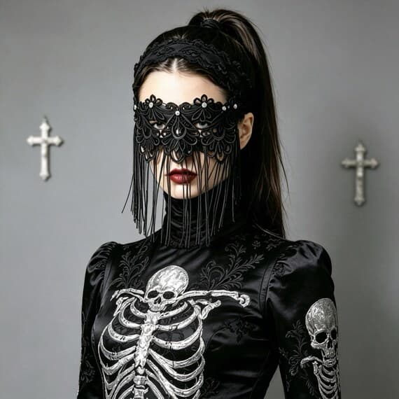 Handmade Black Lace Tassel Mask, Gothic Masquerade Mask for Halloween Carnival Masquerade Ball Gothic Wedding And Themed Photography Prop