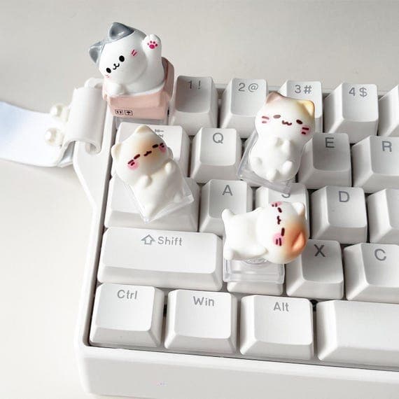 Cartoon Kitten in a Box Artisan Keycap, Resin 3D Glowing Cat Keycap, R4 Profile Translucent for MX Mechanical Keyboard, Cute ESC Desk Decor