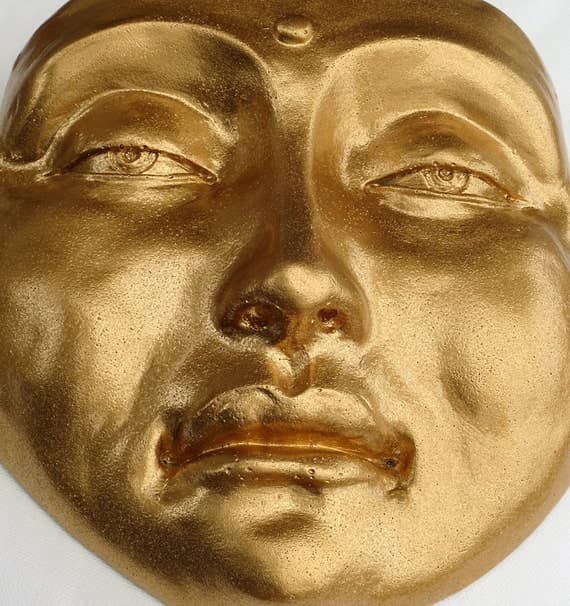 Tranquil Golden Zen Buddha Ornamental Wall Sculpture, Cast Stone Decor Accent