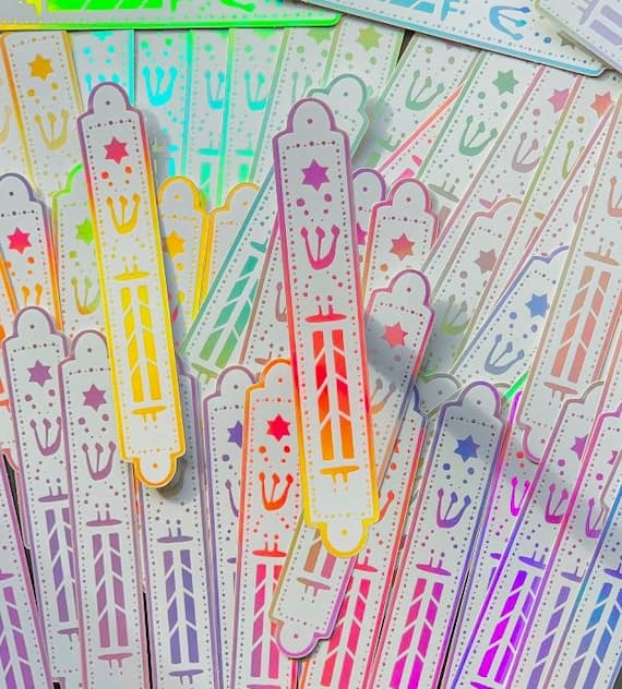 Jewish holographic mezuzah glossy sticker, party favor, gift, Shabbat Shalom, Judaica, greeting cards, kosher, Hebrew, spiritual, unique