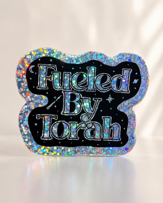 Jewish glitter fueled by torah glossy sticker, party favor, gift, Shabbat Shalom, Judaica, greeting cards, kosher, Hebrew, spiritual, unique