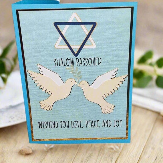 Shalom Passover Greeting Card, Jewish Holiday Blessings, Love Peace Joy Message, Dove Artwork, Star of David, Pesach Festival Freedom Gift